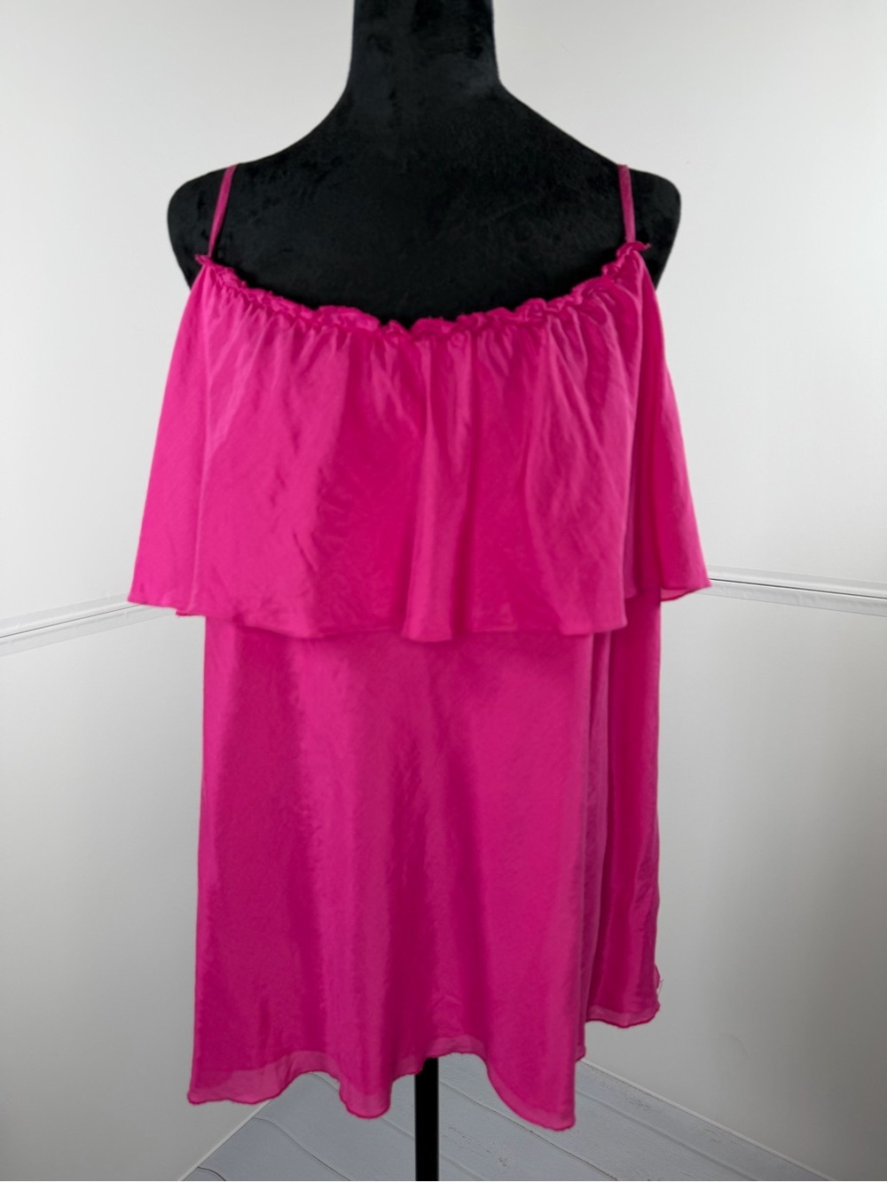 Gap Hot Pink Ruffle Cami Top Adjustable Spaghetti Straps Cotton Size XL